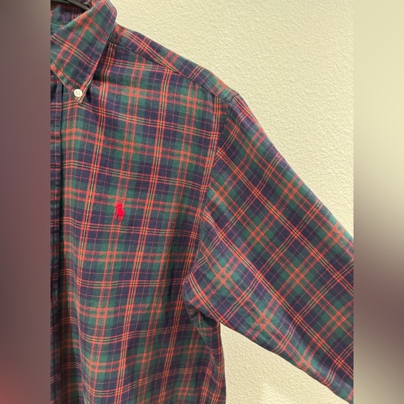 Vintage Ralph Lauren Men’s 100% Cotton Plaid Red Green Holiday Button Down Top M - Picture 4 of 13